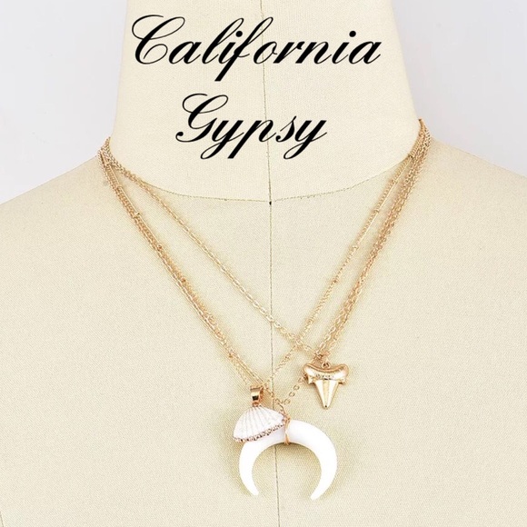 Layered Crescent Moon Boho Beach Necklace - Picture 2 of 6